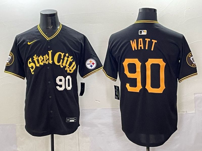 Men 2025 Nike Pittsburgh Steelers #90 Watt Black Limited NFL Jersey style 0063